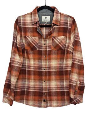 LEGENDARY WHITETAILS Plaid Button Down Shirt Brown Tan Long Sleeve Small